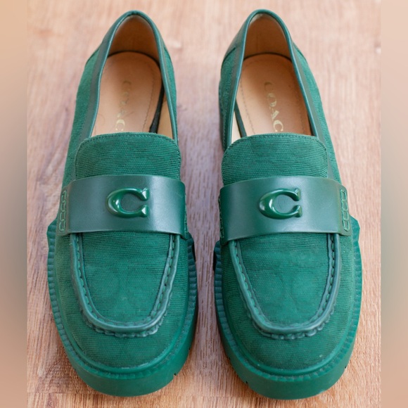 COACH Leah Loafer Signature Canvas Loafer - ‘Dark Pine’ - Picture 1 of 7